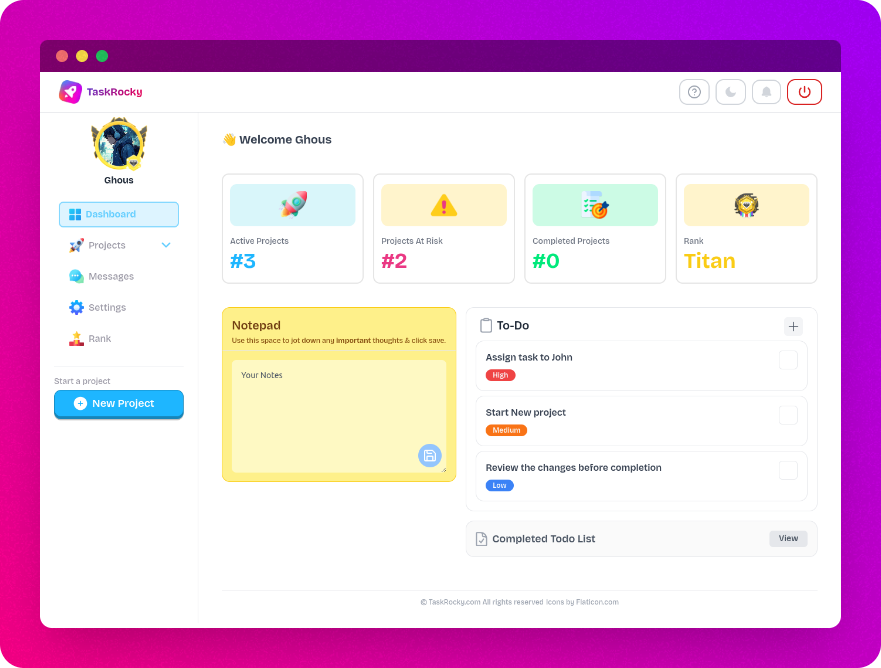 TaskRocky Dashboard Screenshot